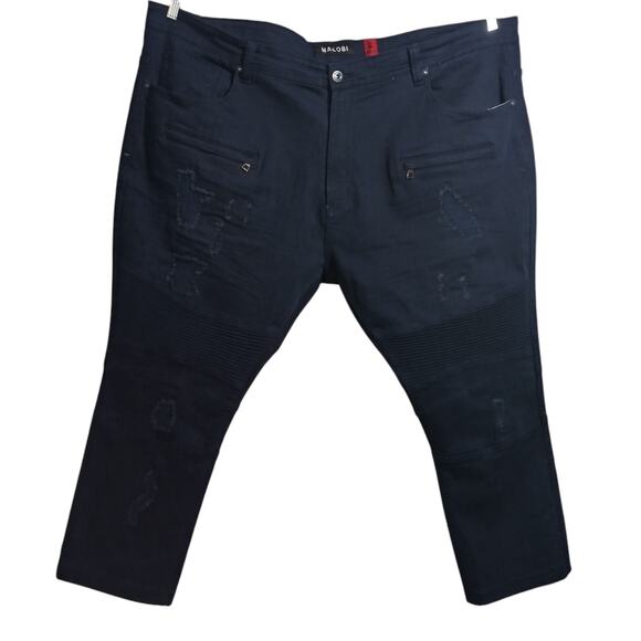 Makobi Prado Biker Jeans with Rip & Repair - Navy M 1786 Size 50X27 - Picture 1 of 9
